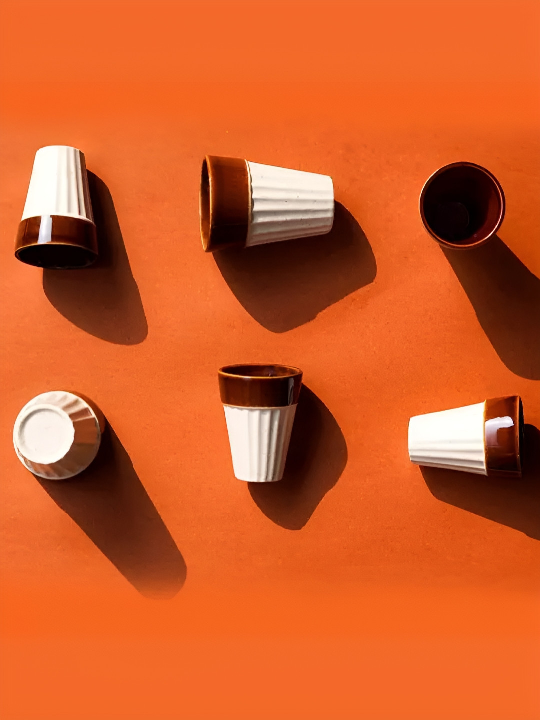 AMALAFIEE CERAMICS Madhubani Art Inspired Classic White Textured Ceramic Handmade 6 Piece Kulladhs-200ml