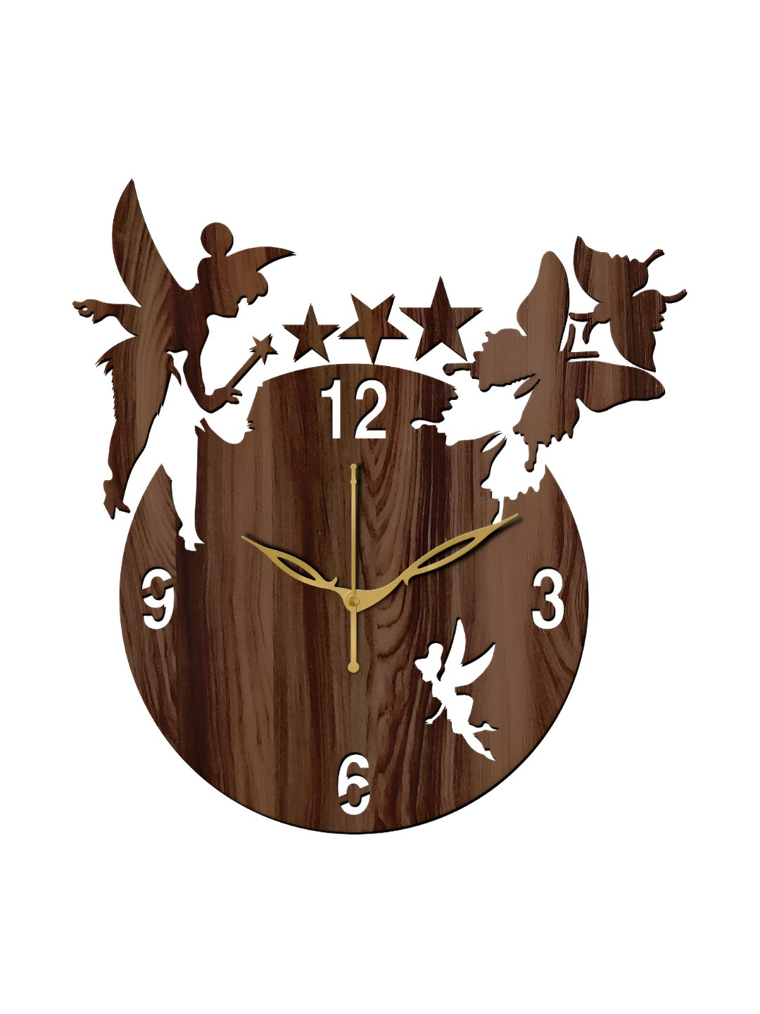 Freny Exim Brown Textured Unique Angel Contemporary Wooden Wall Clock