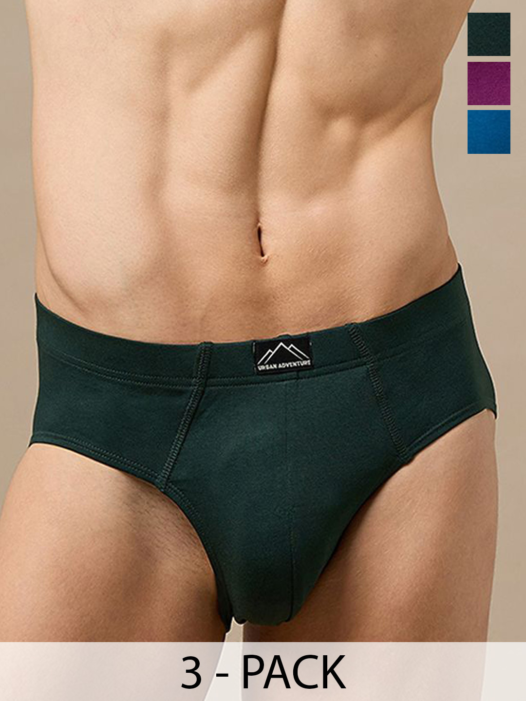 URBAN ADVENTURE Men Pack of 3 Anti Bacterial Basic Briefs 3UAM-001(GREEN-LAGOON-WINE)