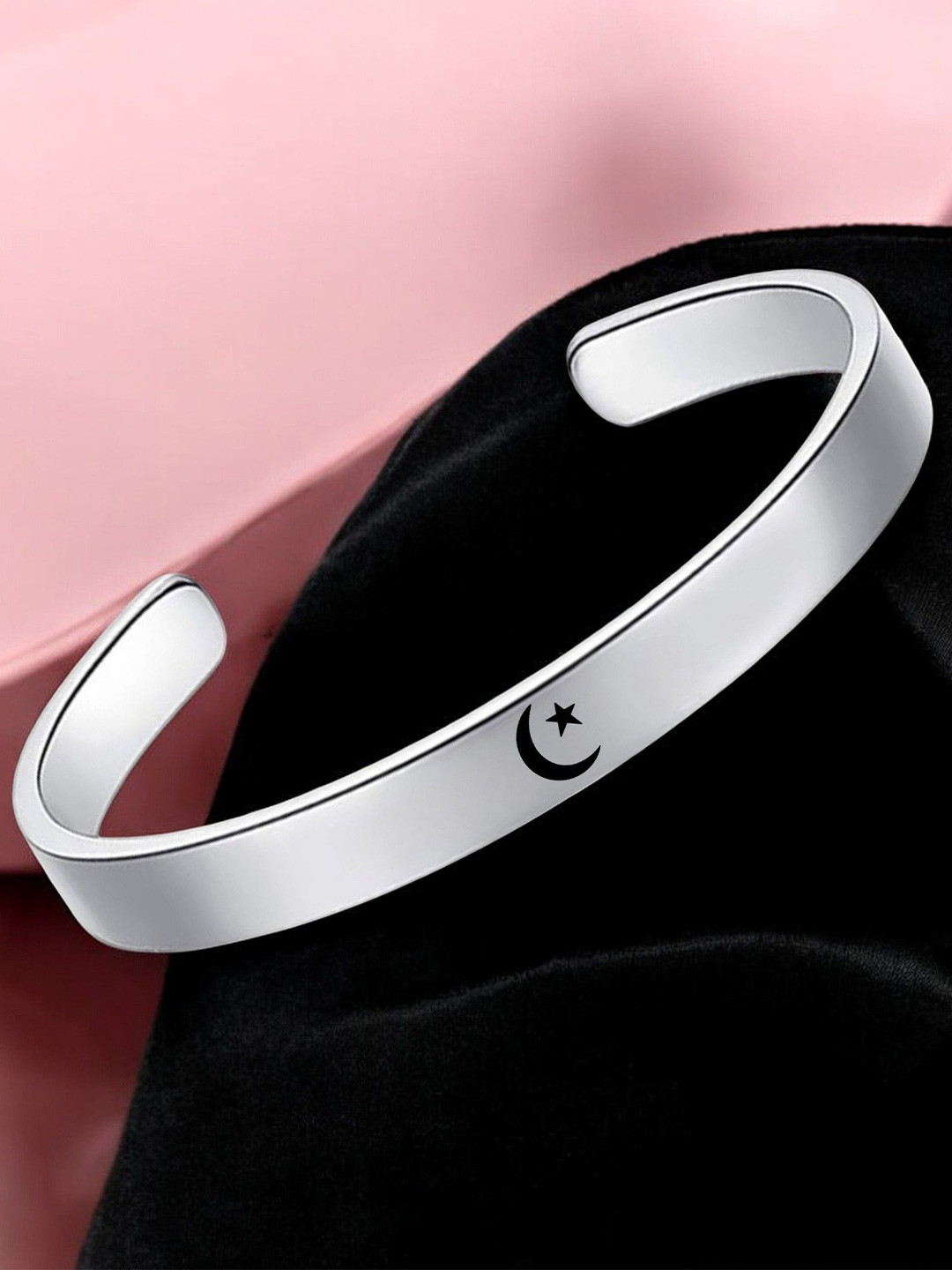 M Men Style Men Stainless Steel Silver-Plated Religious Allah Islam Muslim Kada Bracelet