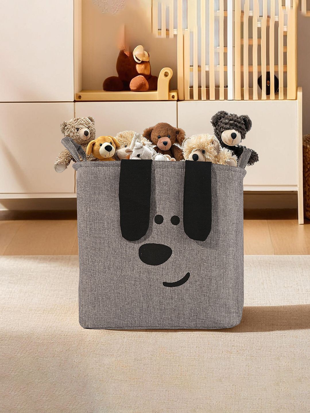 Kuber Industries Grey & Black Printed Drawer Storage Basket With Handle