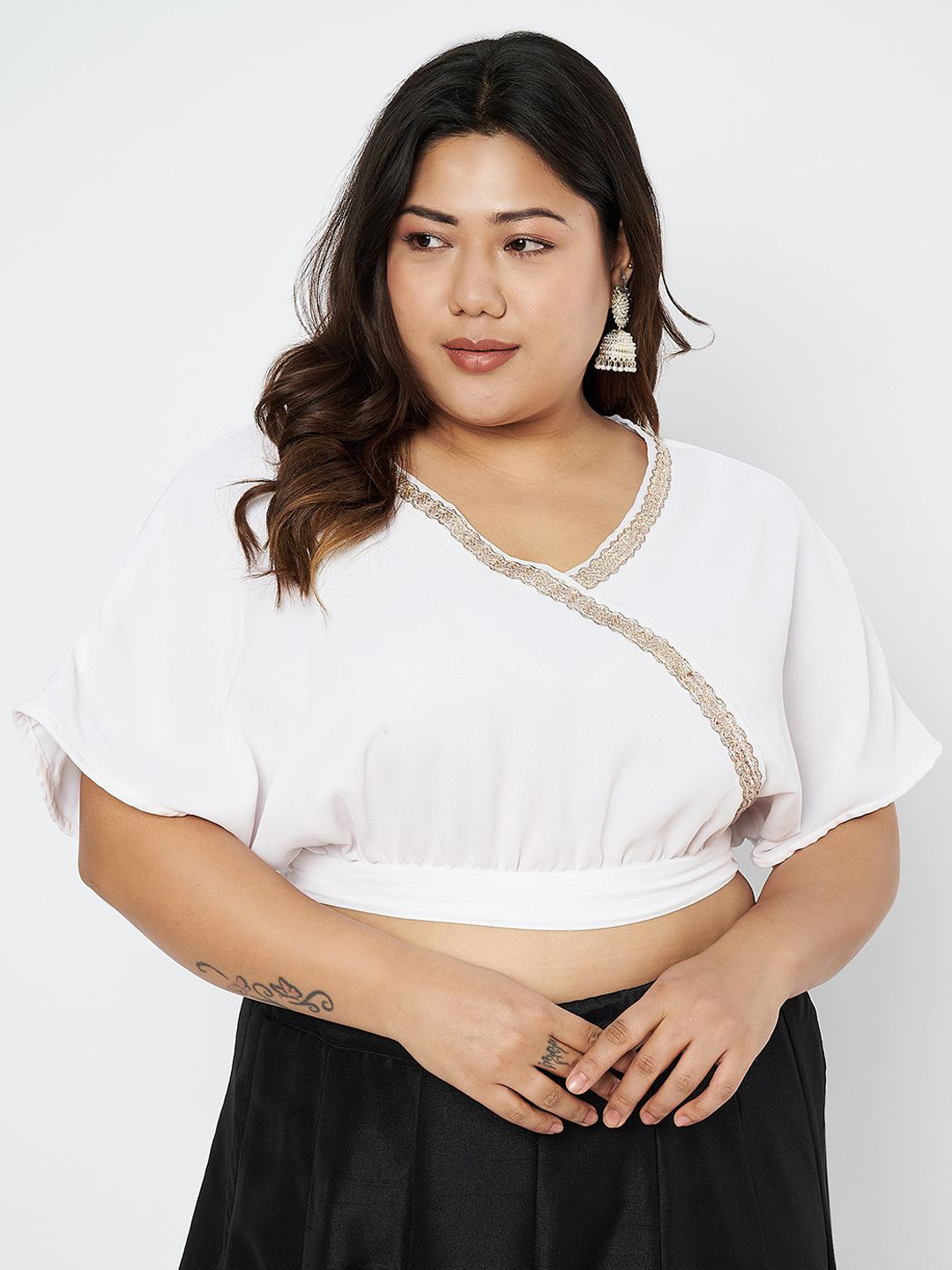 studio rasa Plus Size Embellished Details Crop Top