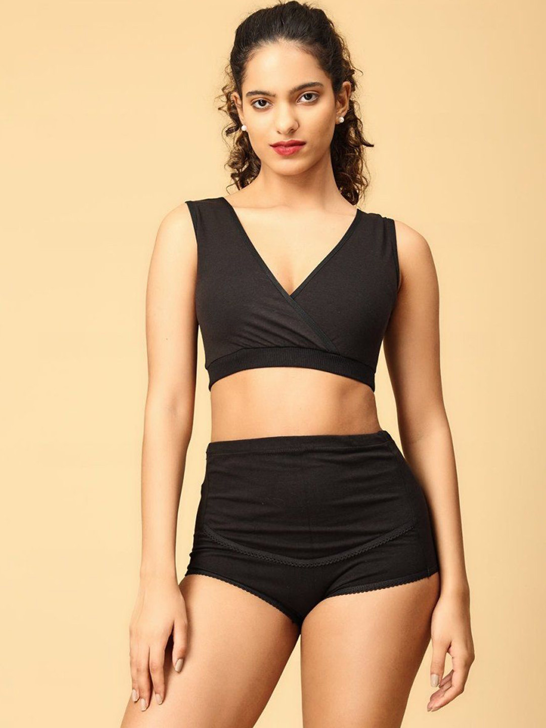 The Mom Store Women Non Padded High-Rise Maternity Lingerie Set LNGR2-AN-BLK-S