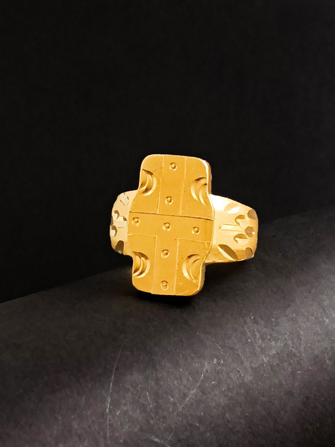 Saizen Gold-Plated Intricate Textured Adjustable Finger Ring