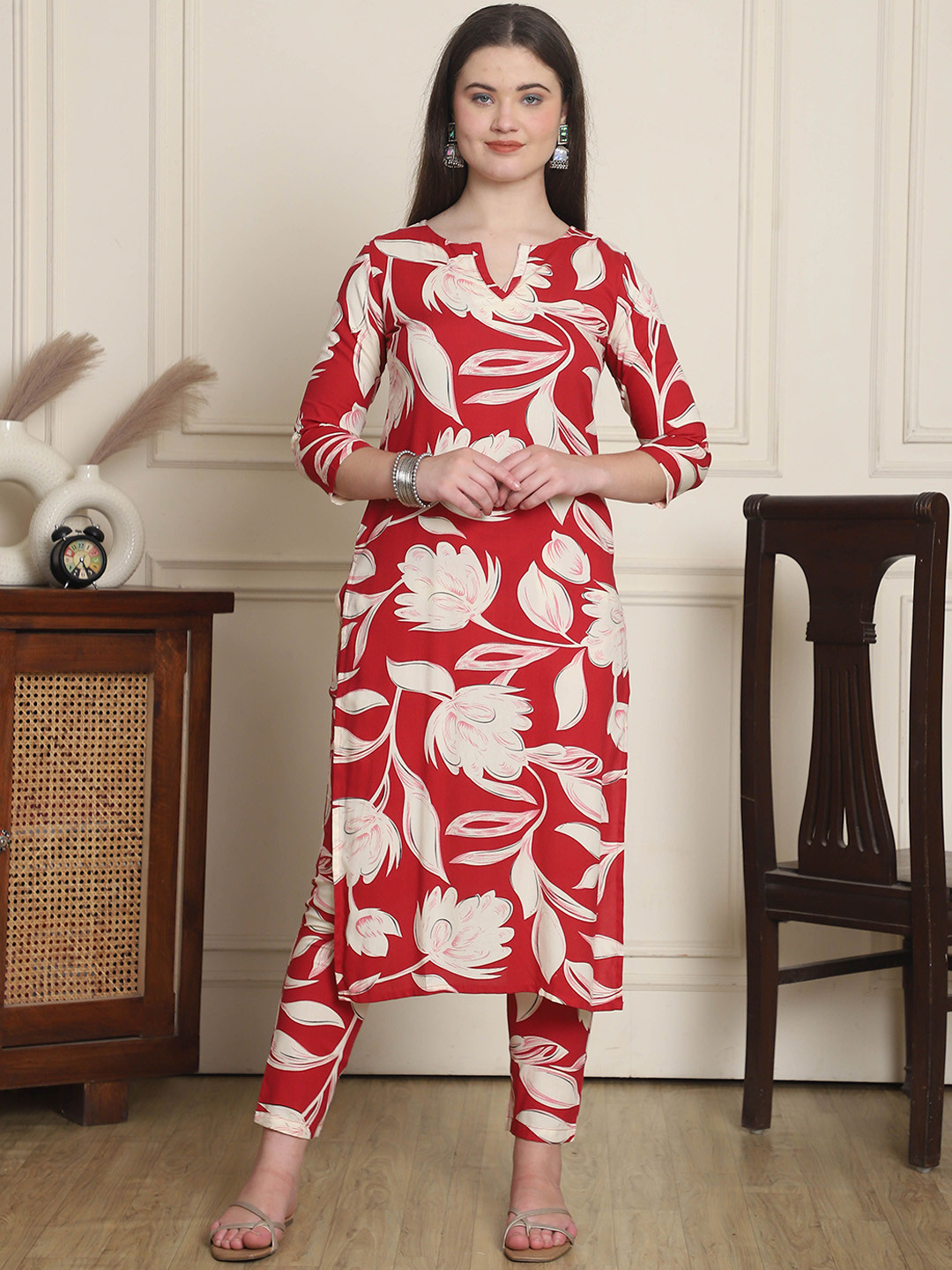 Roly Poly Printed Three-Quarter Sleeves Tunic With Trouser