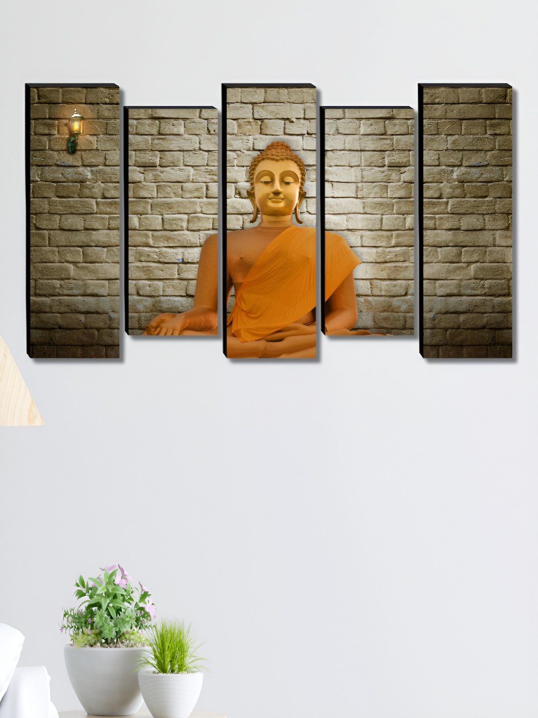 SAF Buddha Painting 5 Piece Wood Rectangle Paintings Wall Art-18 x 30In
