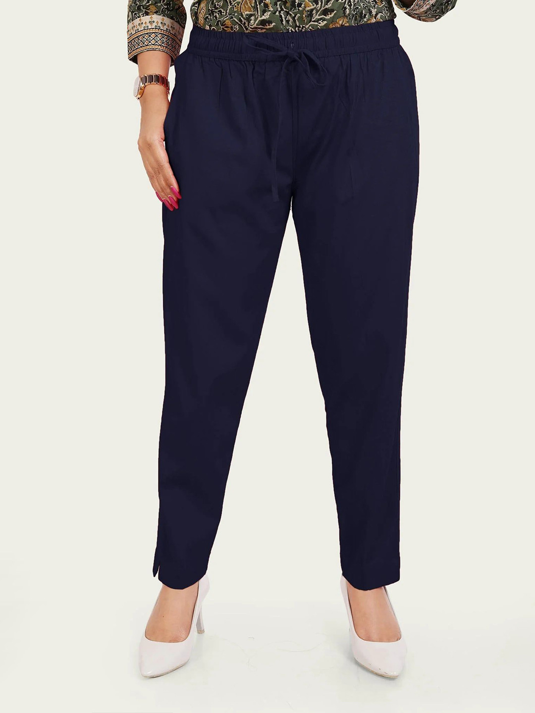 COTTON CULTURE Women Solid Slim Fit Mid Rise Flat Front Regular Trousers