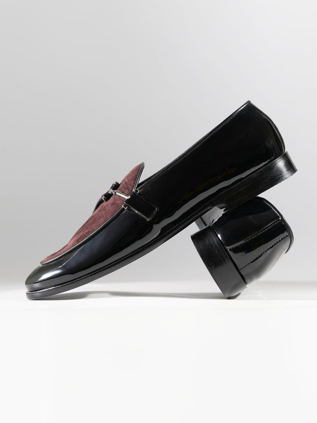 MONKSTORY  Eclecta Glossy Side Buckle Slip Ons - Brown & Black