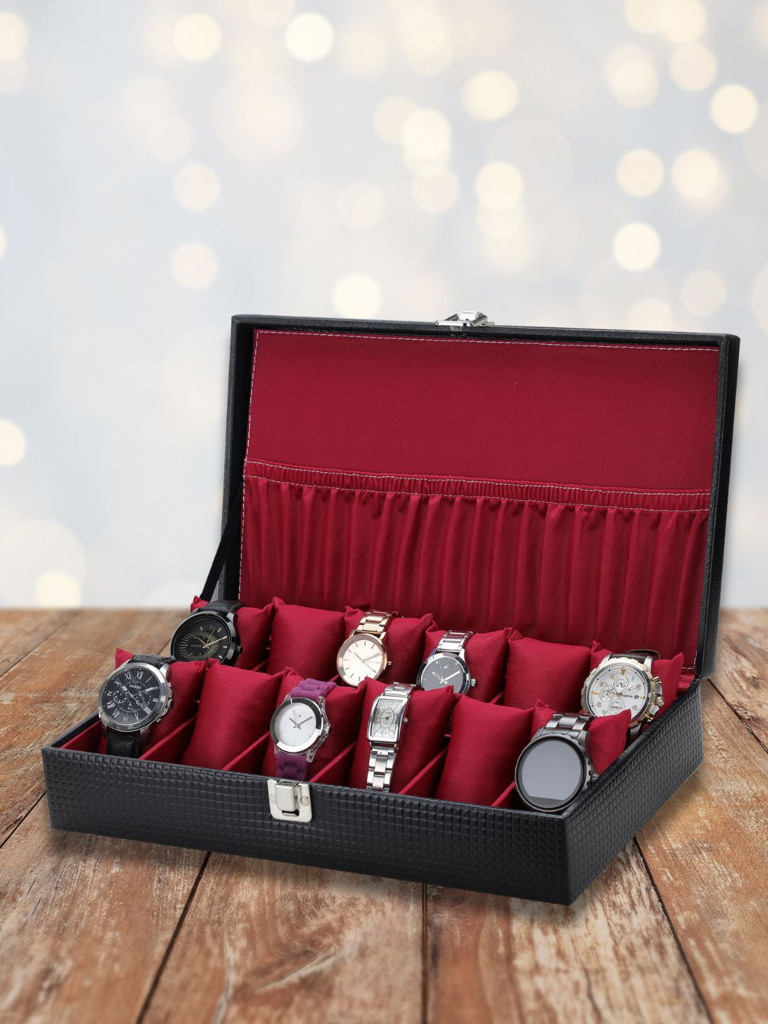ZENWOOD Black And Red 12 Slots Watch Organiser Box