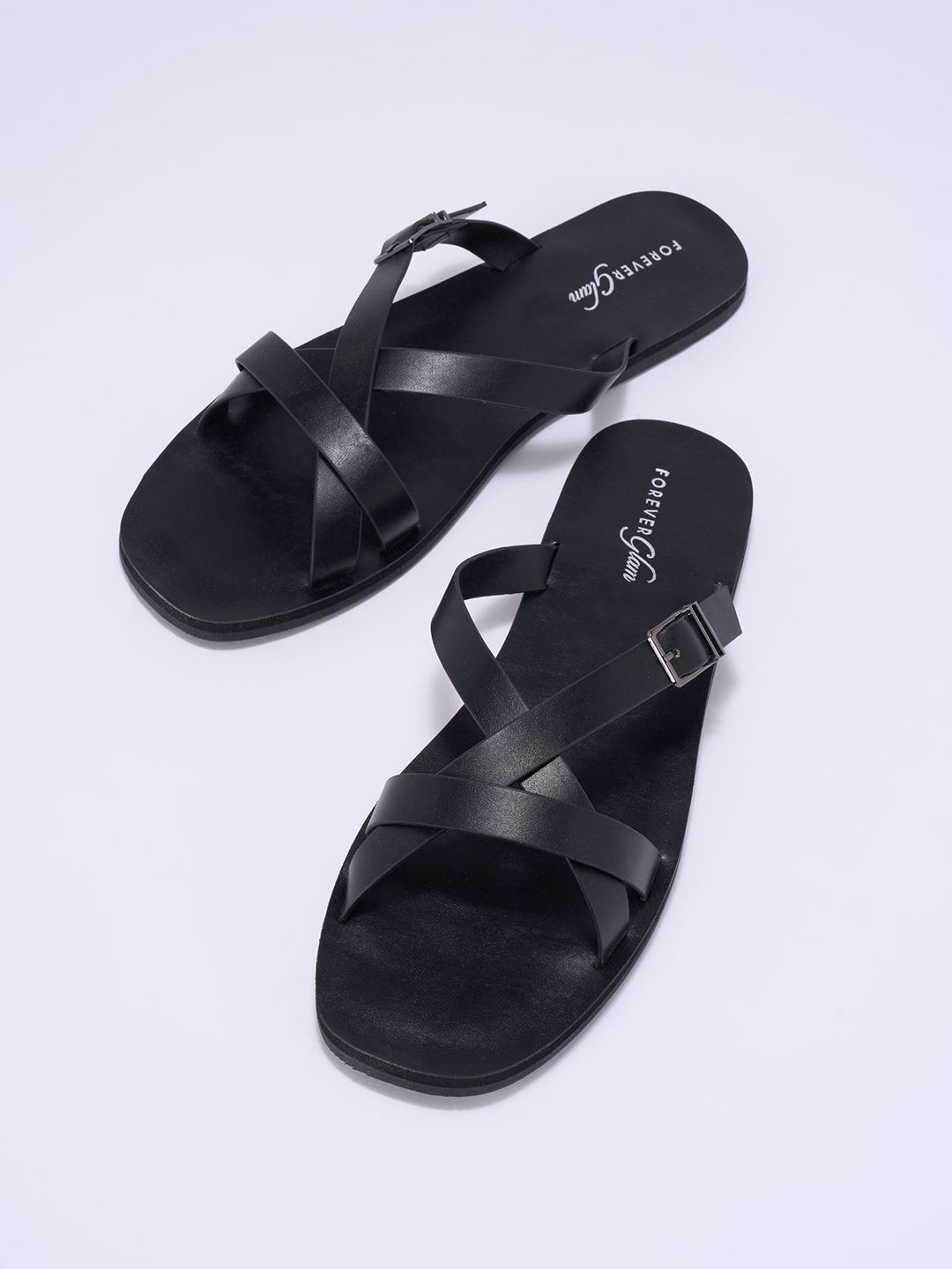Forever Glam by Pantaloons Women Black Open Toe Flats with Buckles