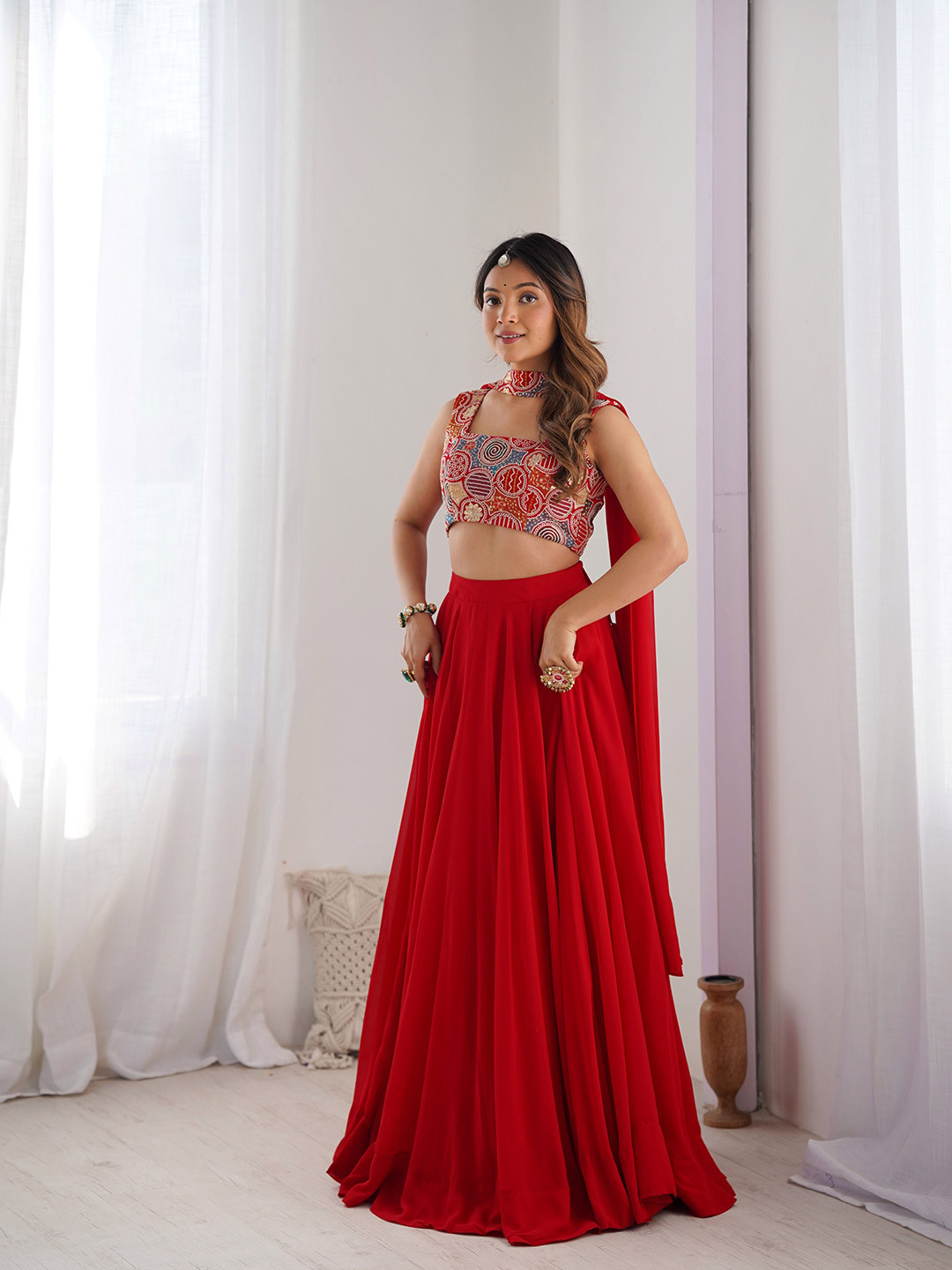 CULTISE QUEEN Floral Embroidered Sequinned Ready to Wear Lehenga & Blouse With Dupatta
