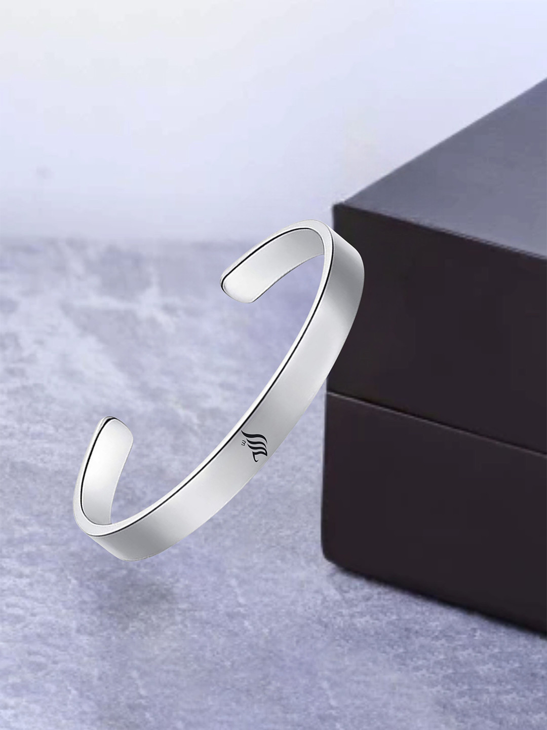 M Men Style Men Stainless Steel Silver-Plated Religious Allah Islam God Name Kada Bracelet