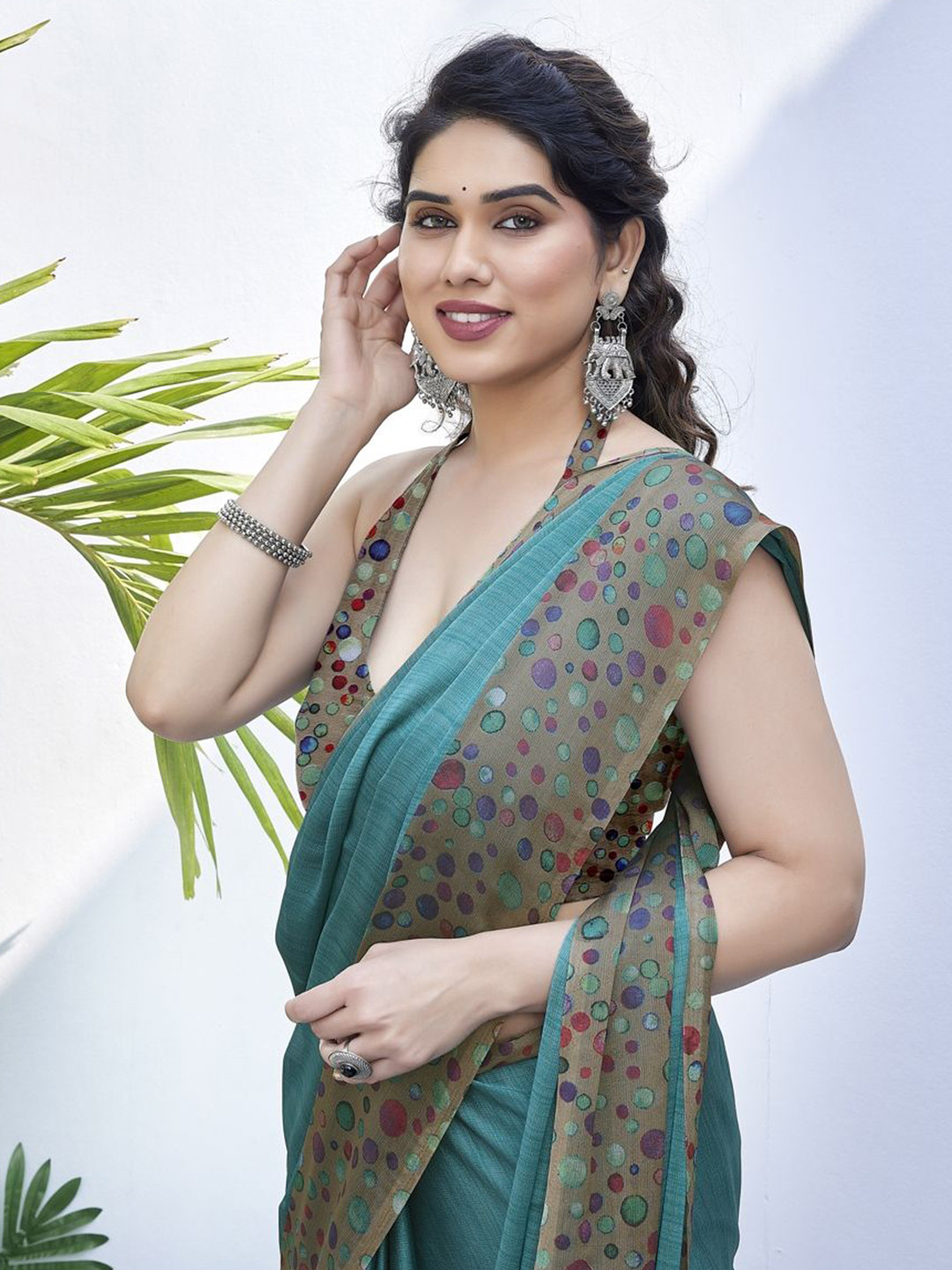 KALINI Polka Dot Poly Chiffon Saree
