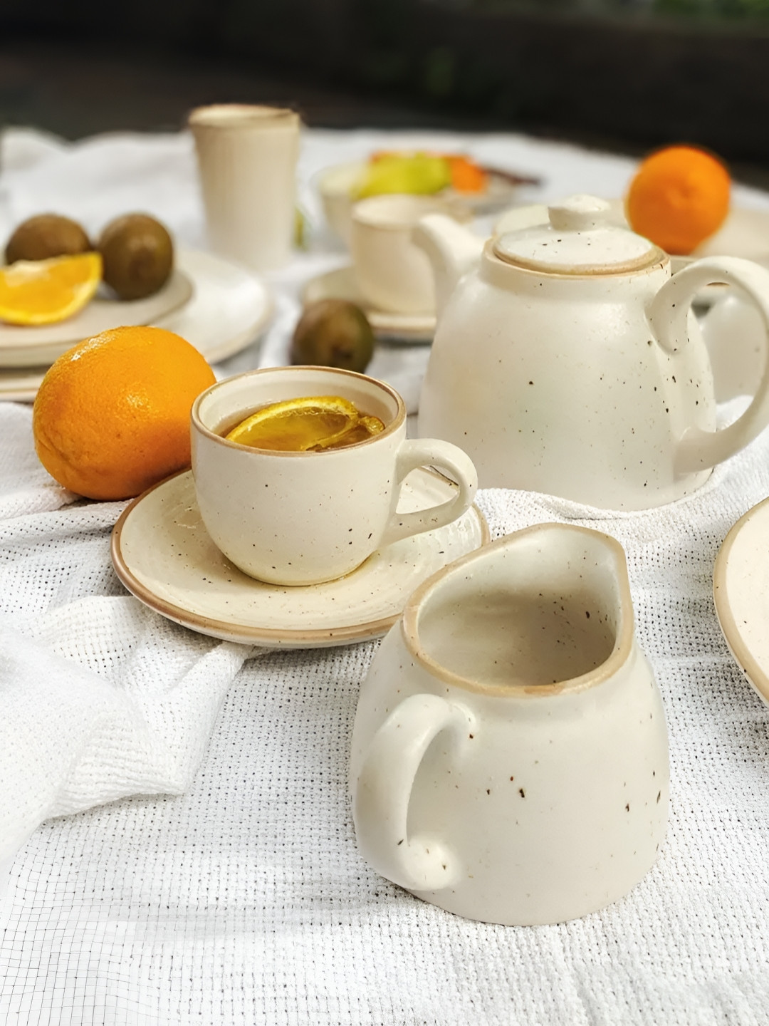 AMALAFIEE CERAMICS Shwet Cream-Colored & Beige 7 Pieces Ceramic Tea Set 240ml