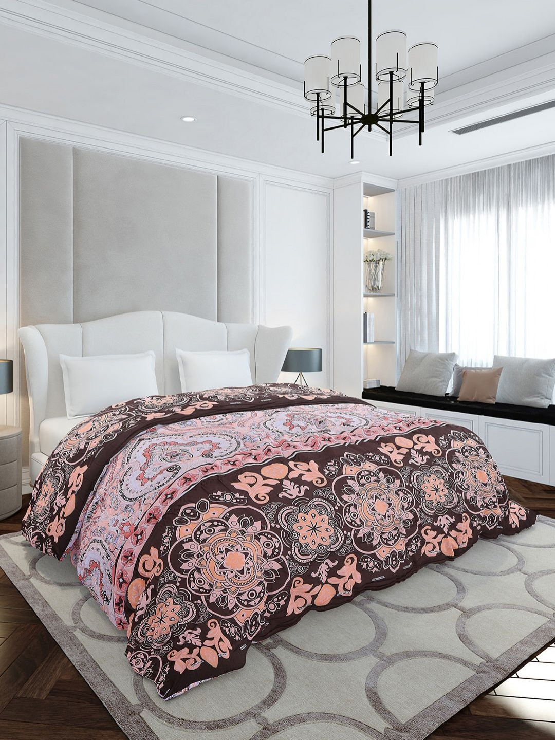 Monte Carlo Brown & Peach Floral Mild Winter 210 GSM Double Bed Duvet Cover