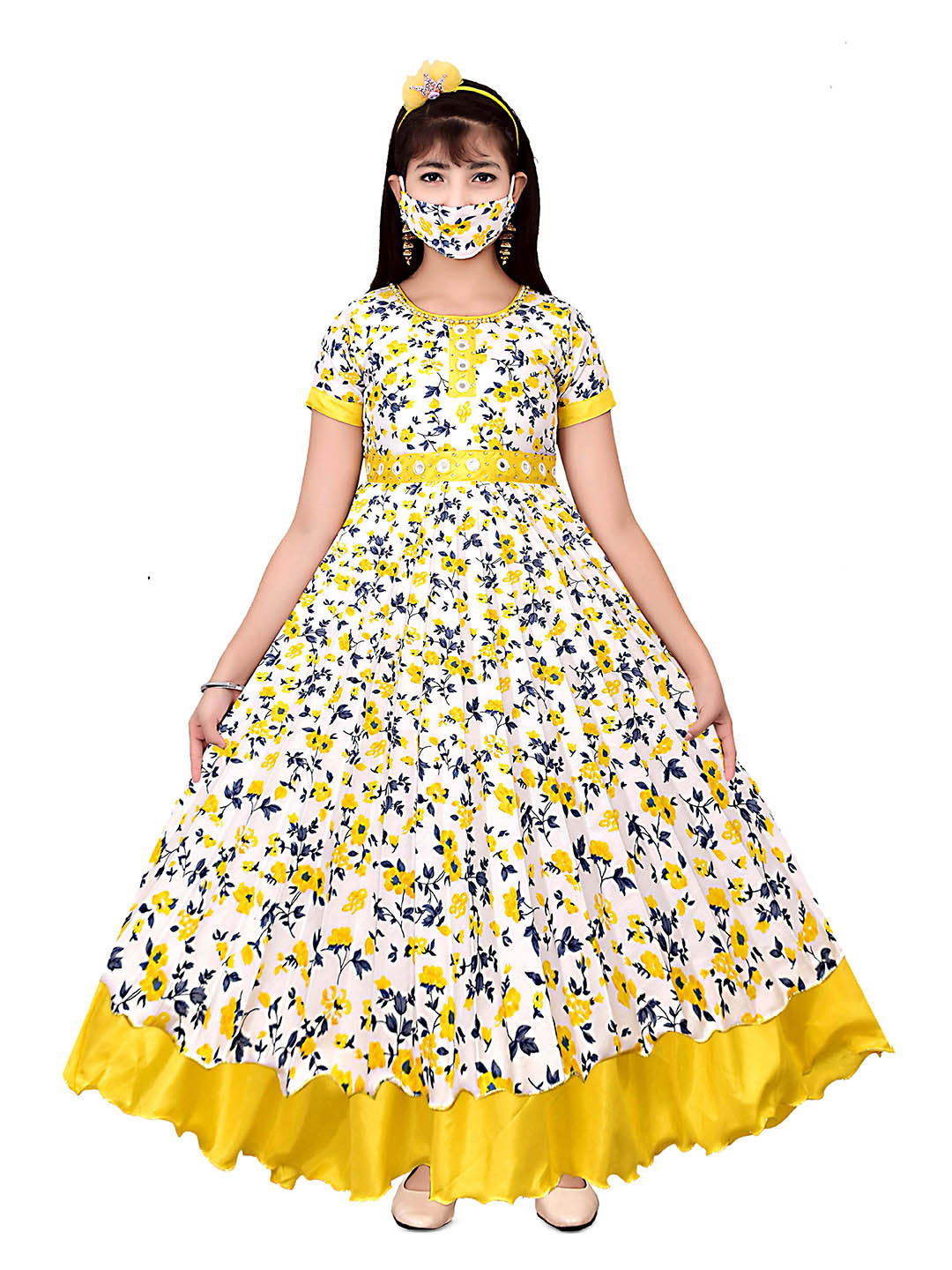 AJIZA GARMENTS Girls Floral Applique Formal A-Line Maxi Dress