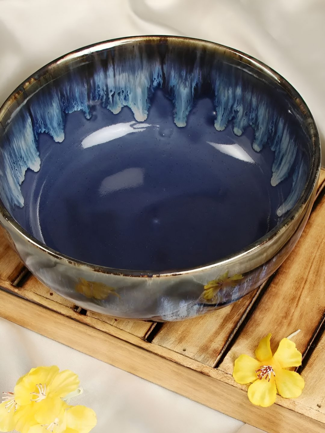 AMALAFIEE CERAMICS Blue Ceramic Dishwasher and Microwave Safe Dip Bowl