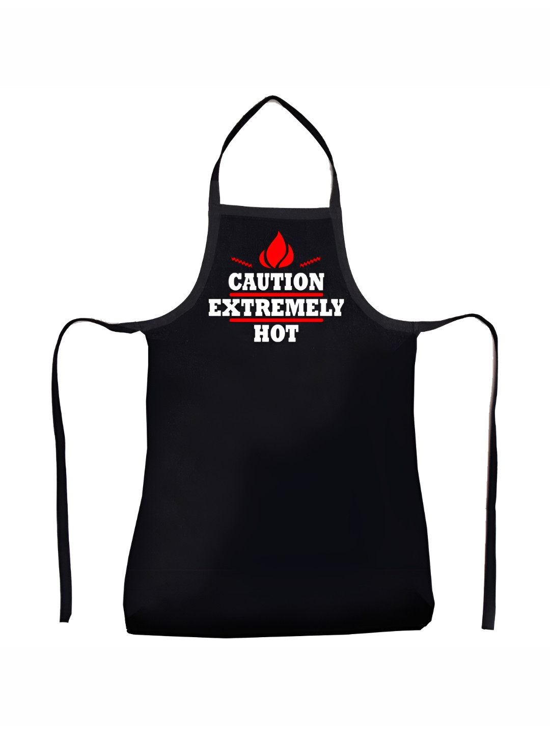 exciting Lives Black & Red Caution Extremely Hot Printed Cotton Kitchen Apron With Pocket