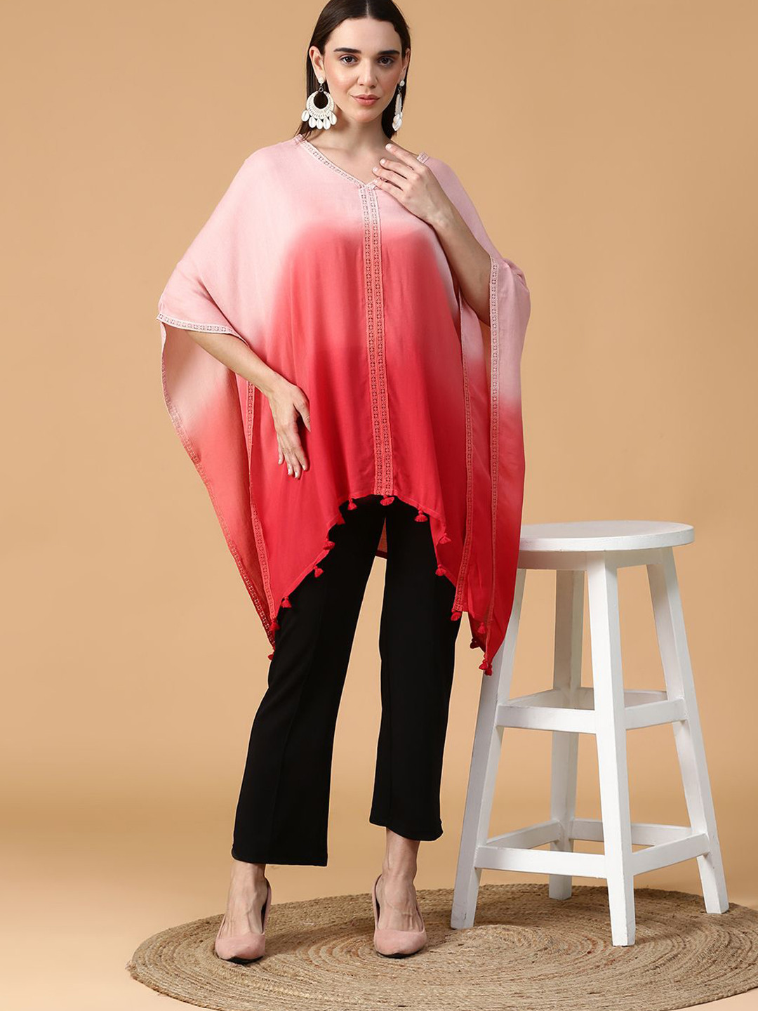 Tiara Colourblocked Tasselled Waterfall Shrug