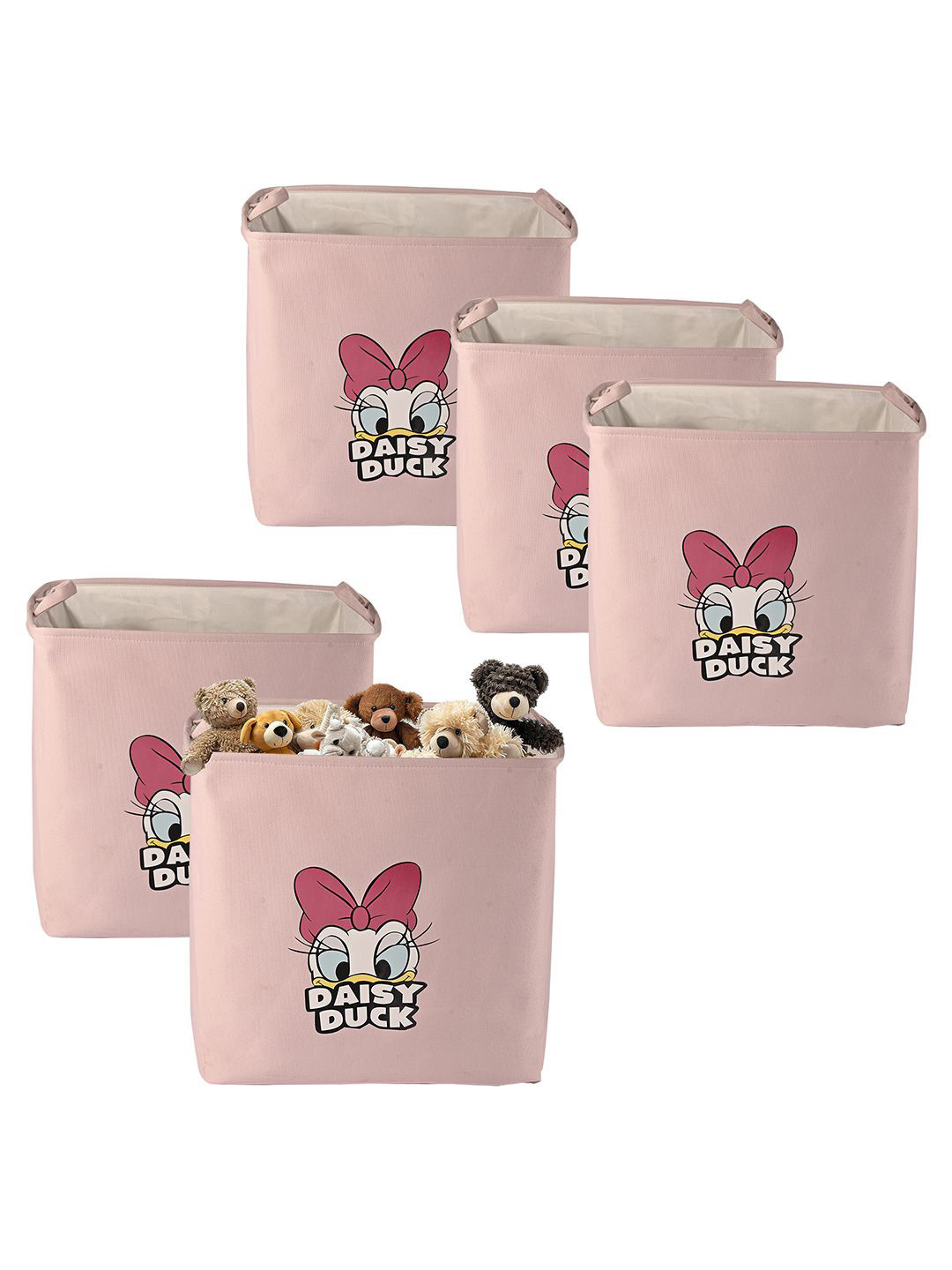 Kuber Industries Pink & White 5 Pieces Printed Foldable 75 Ltr Storage Box Organisers