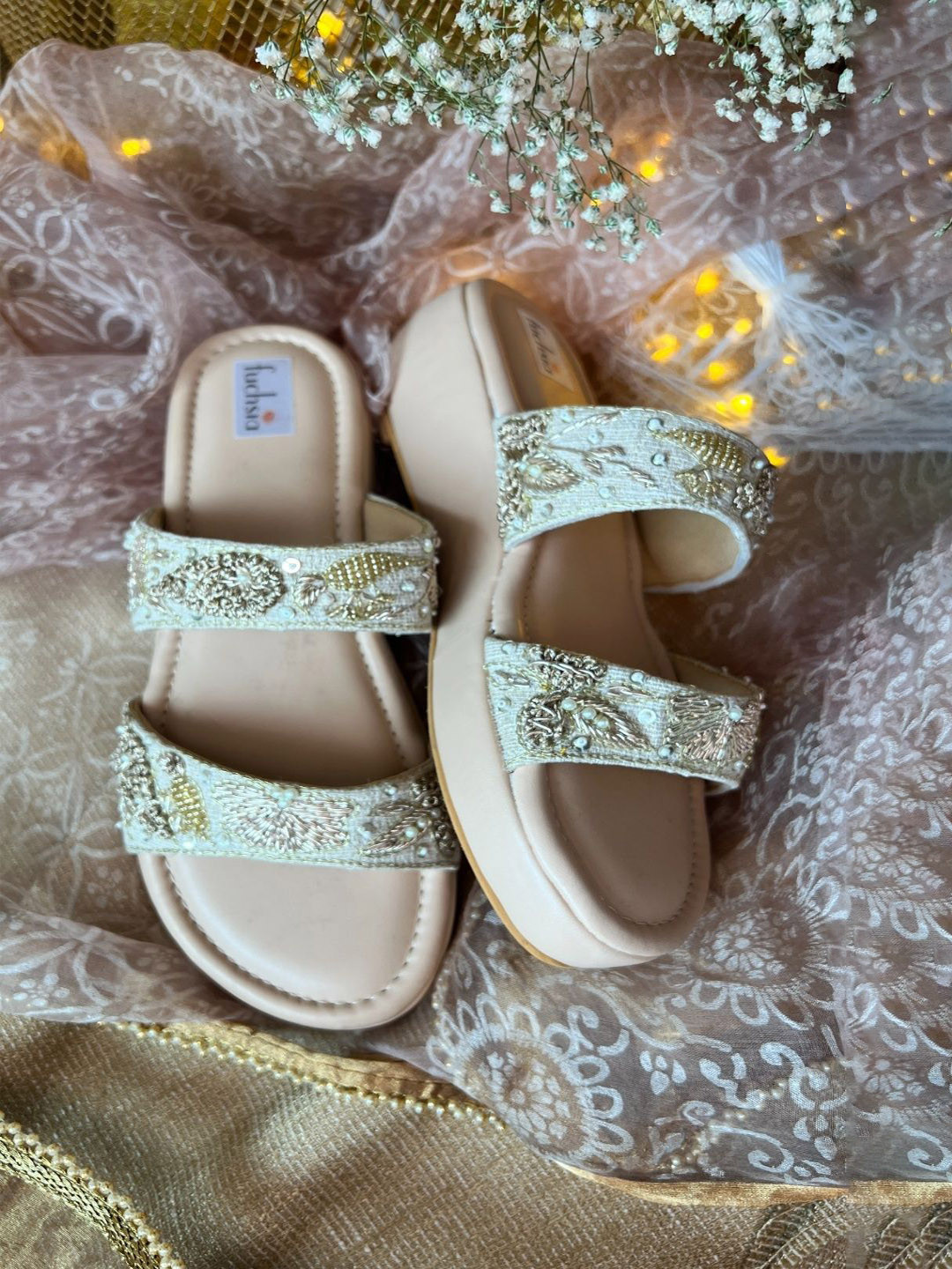 FUCHSIA BY AASHKA MEHTA Women Textured Leather Wedge Sandals