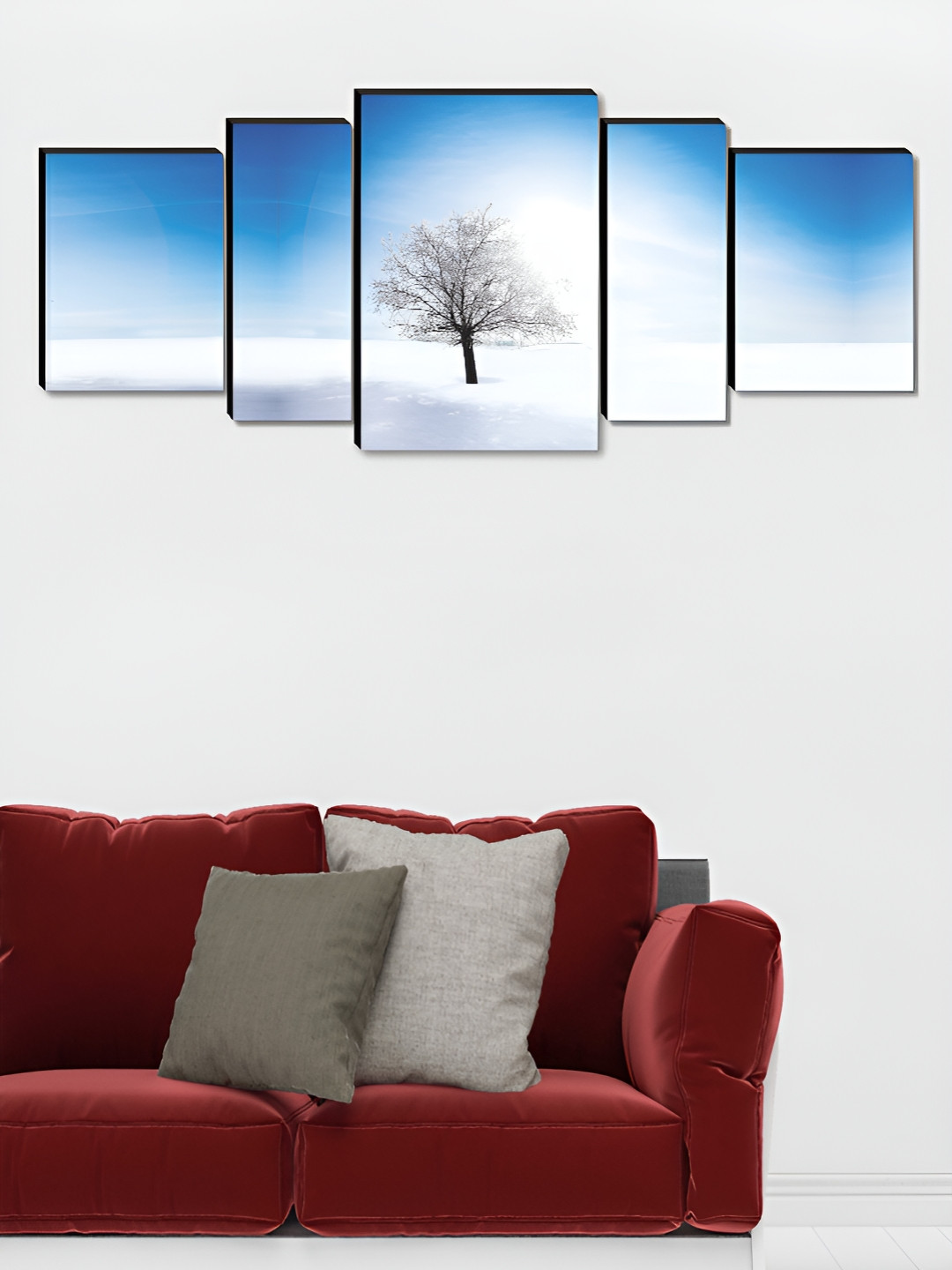 SAF Blue & White 5 Pieces Tree Wooden Wall Art