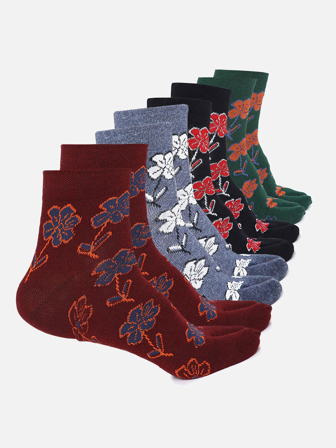 Kolor Fusi Women Pack of 4 Patterned Ankle Length Thumb Socks