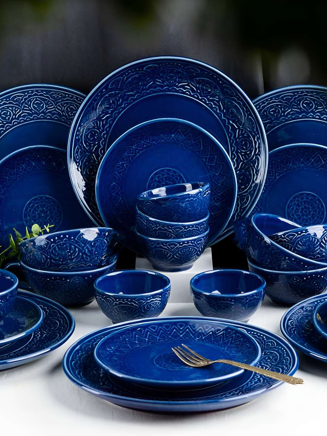 AMALAFIEE CERAMICS Venice Exclusive Venice Blue Floral Ceramic Microwave Safe 10 Piece Dinner Set