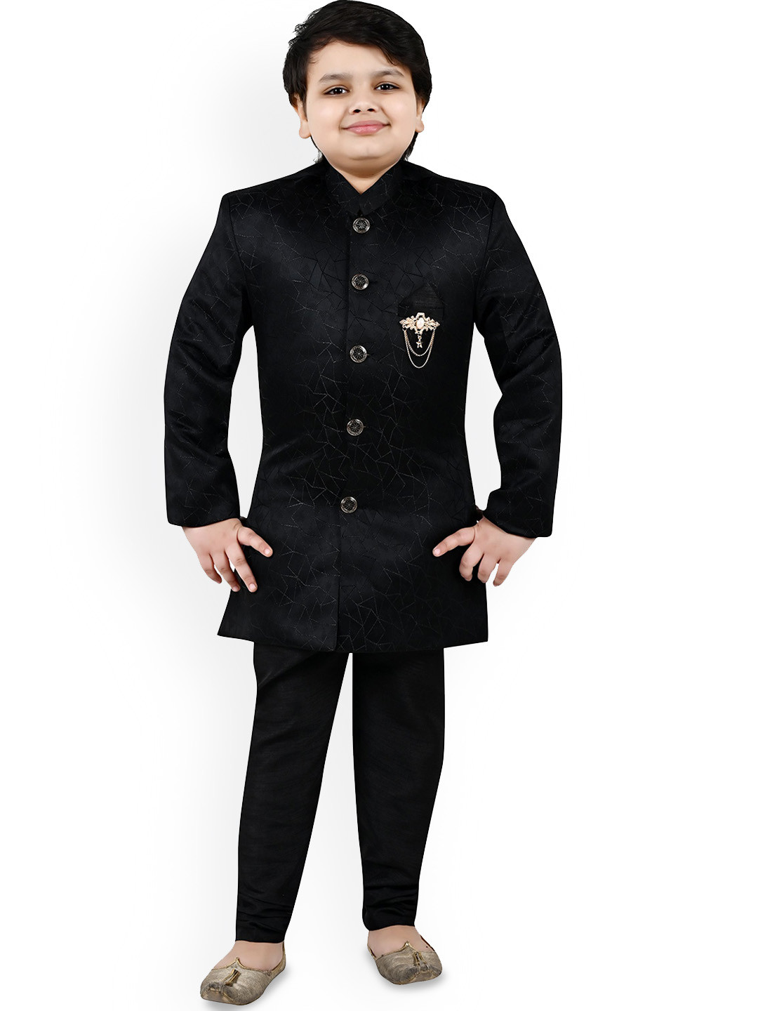 BAESD Boy Woven Design Mandarin Collar Sherwani Set