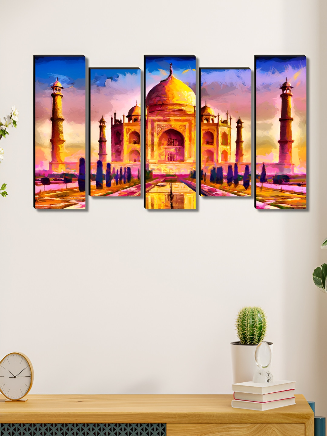 SAF Gold-Toned & Blue 5 Piece Tajmahal Canvas Wall Arts