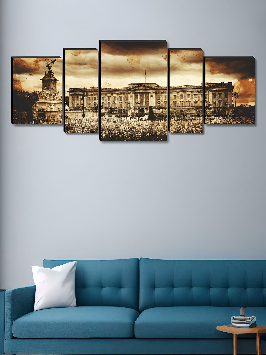 SAF Wood 5 Piece Wall Rectangle Paintings Wall Art - 42 x 18 In