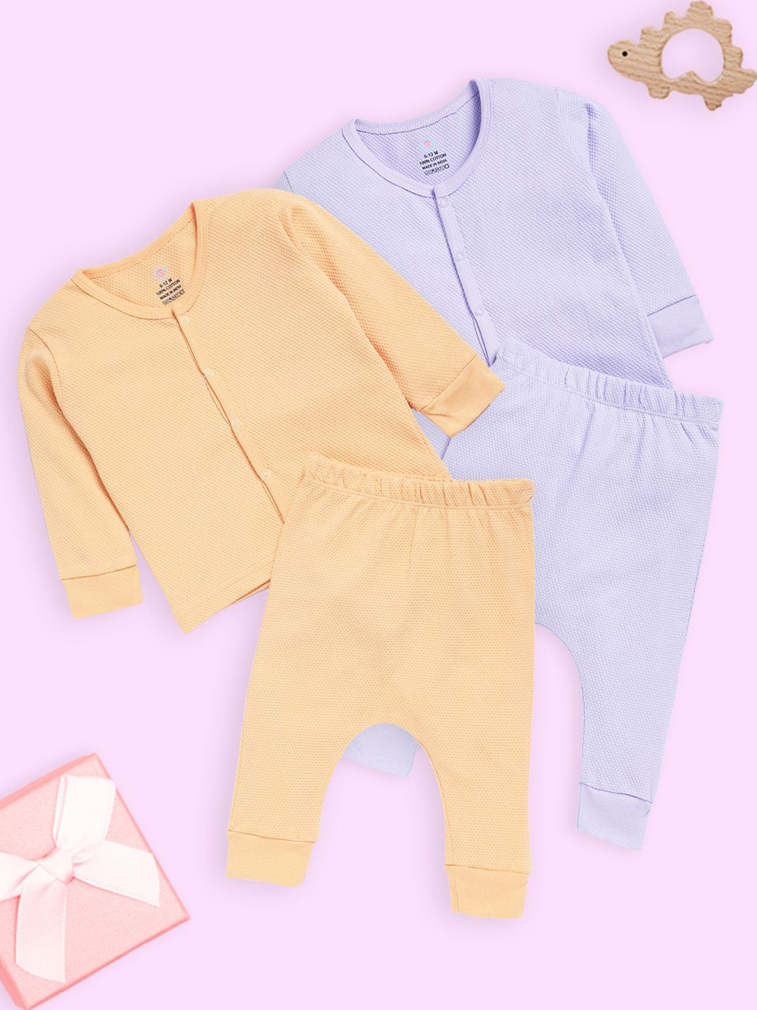 The Mom Store Kids Pack Of 2 Long Sleeves Pure Cotton Shirts With Pyjamas
