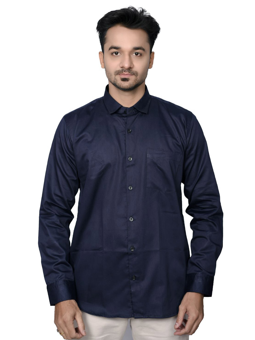 OCEAN FAB Men Comfort Fit Solid Spread Collar Cotton Casual Shirt