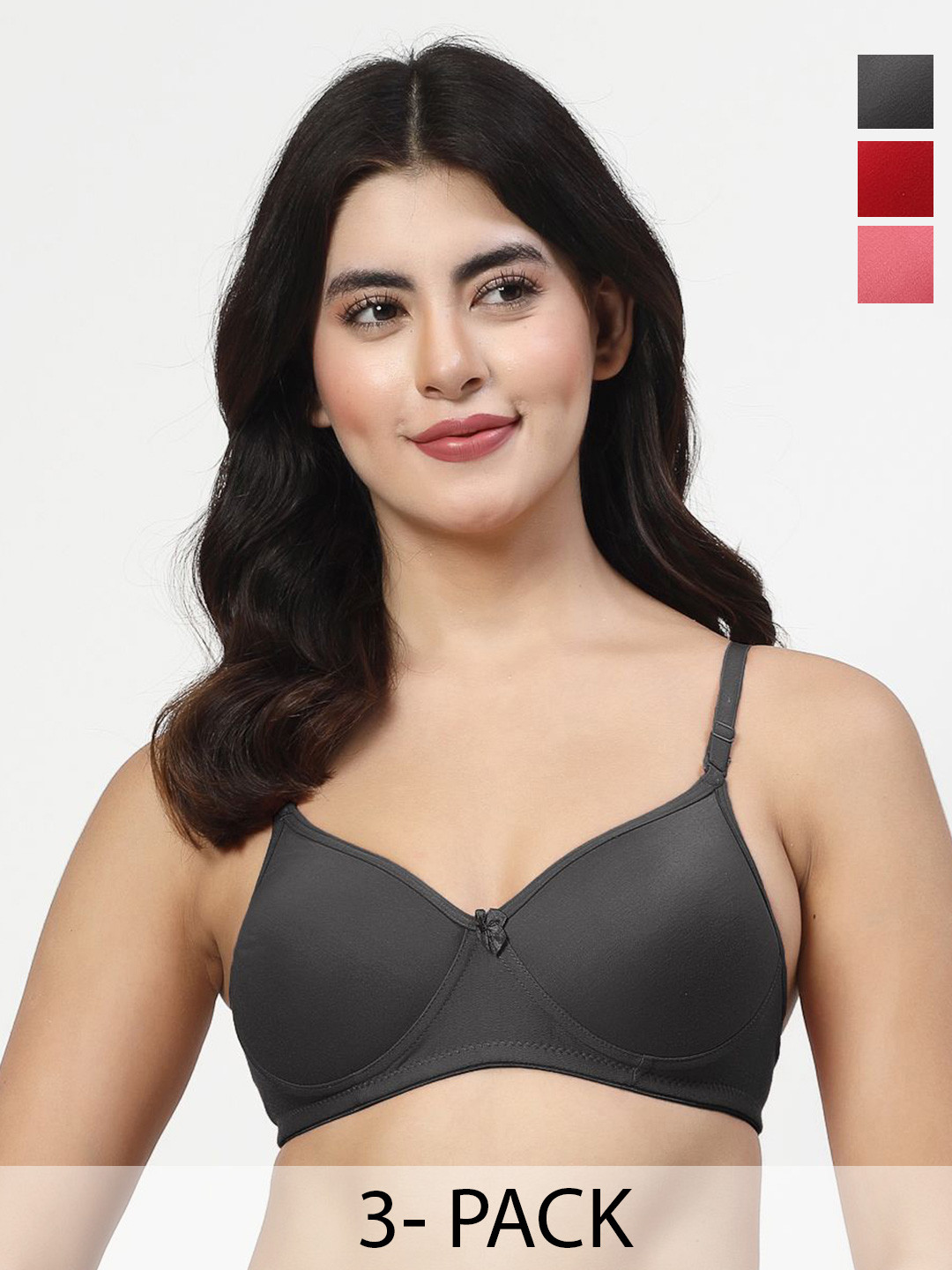 LILY Bra Pack 3 of  Full Coverage Seamless Lightly Padded T Shirt Bra