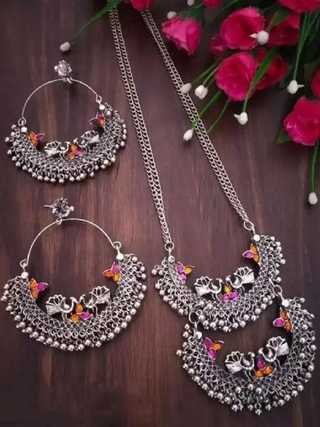 SZN Artificial Studded & Beaded Oxidized Jewellery Set