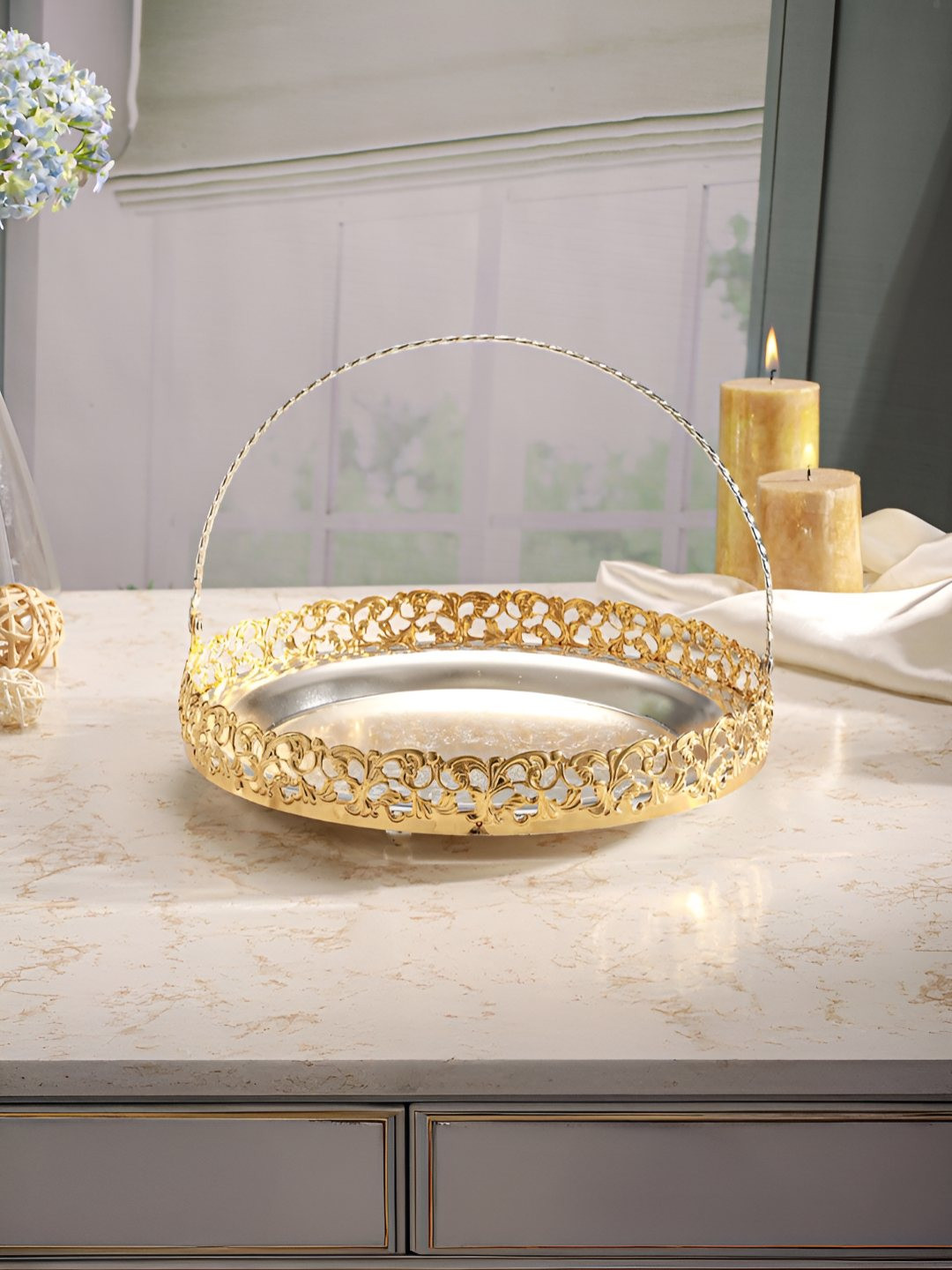 Troveas Silver-Toned Stainless Steel Easy to Clean Serving Basket Tray