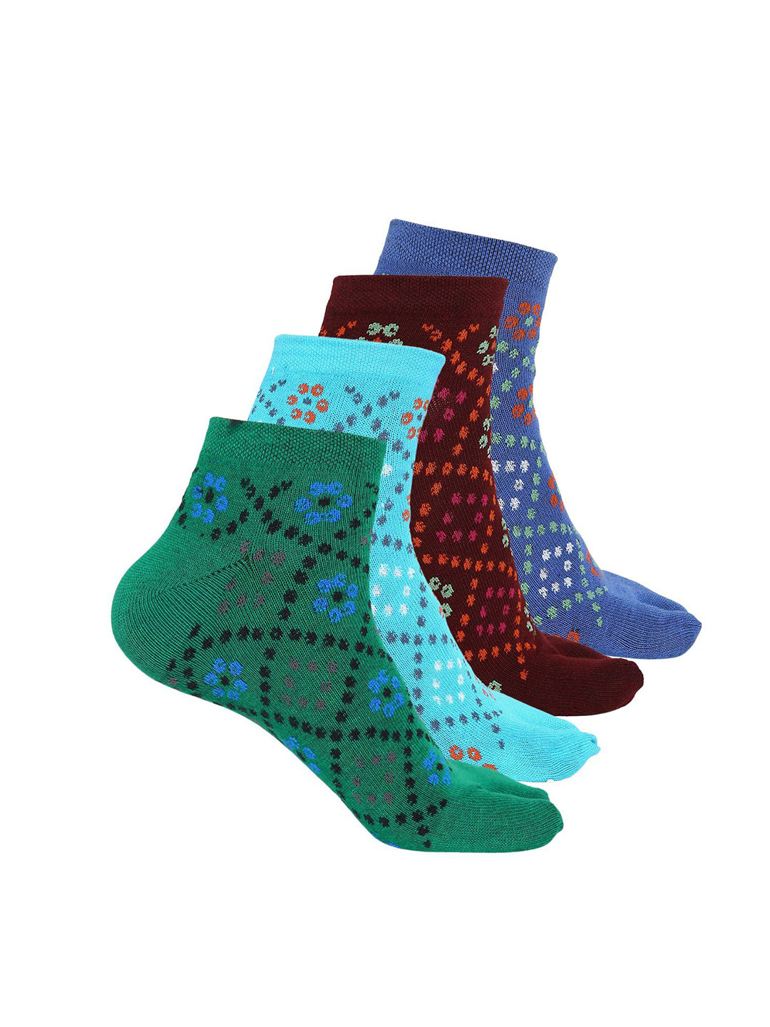 Kolor Fusi Women Pack of 4 Patterned Cotton Ankle Length Thumb Socks
