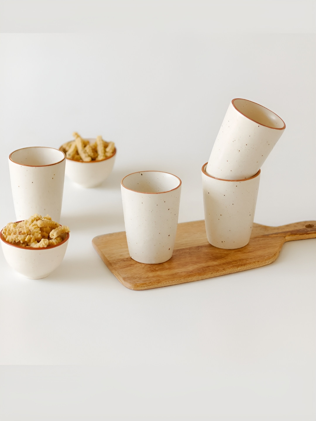 AMALAFIEE CERAMICS Studio Pottery Cream Ceramic Handmade 4 Piece Mugs-300ml