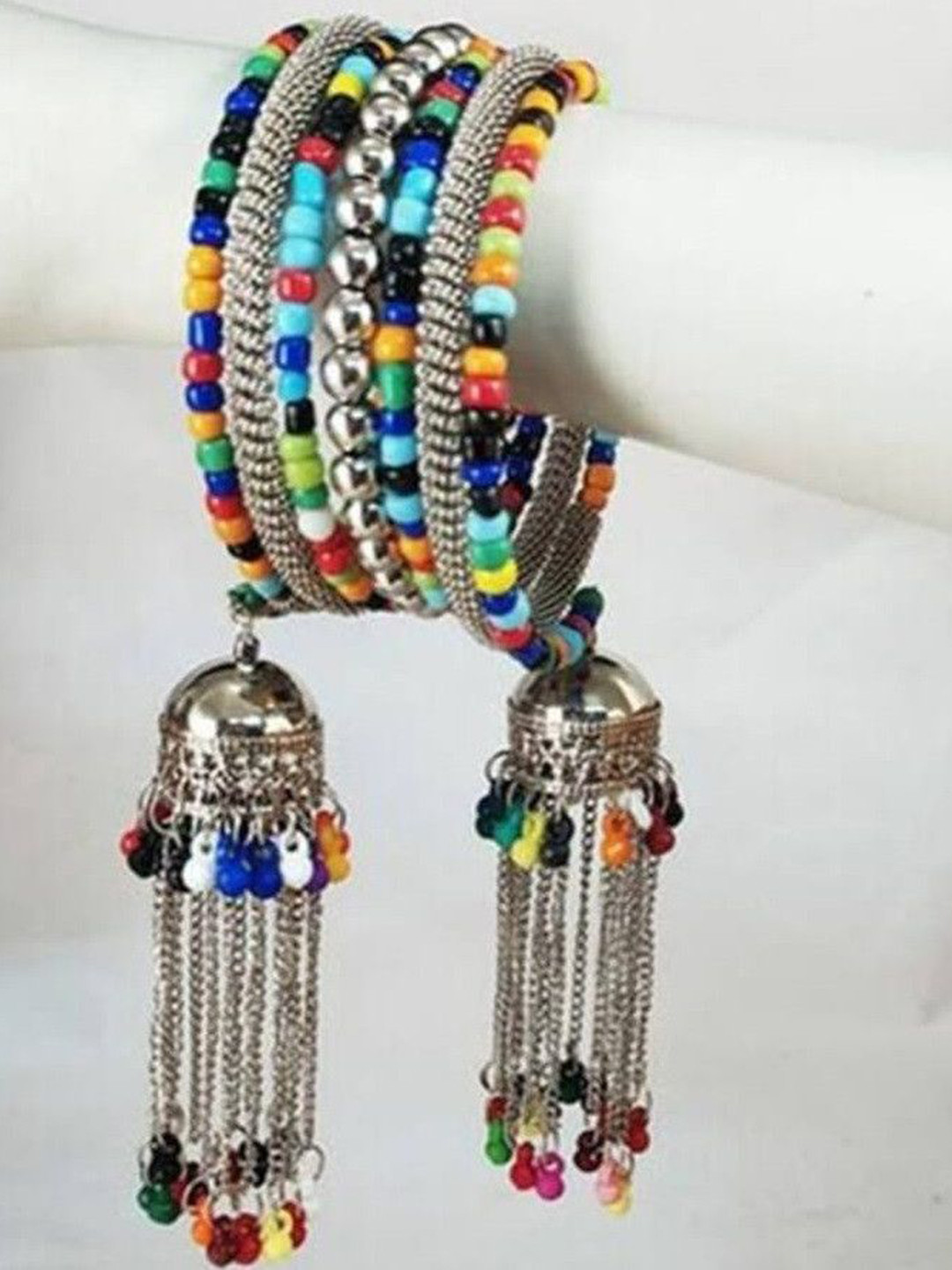 SZN Oxidised Artificial Beaded Spiral Bangle