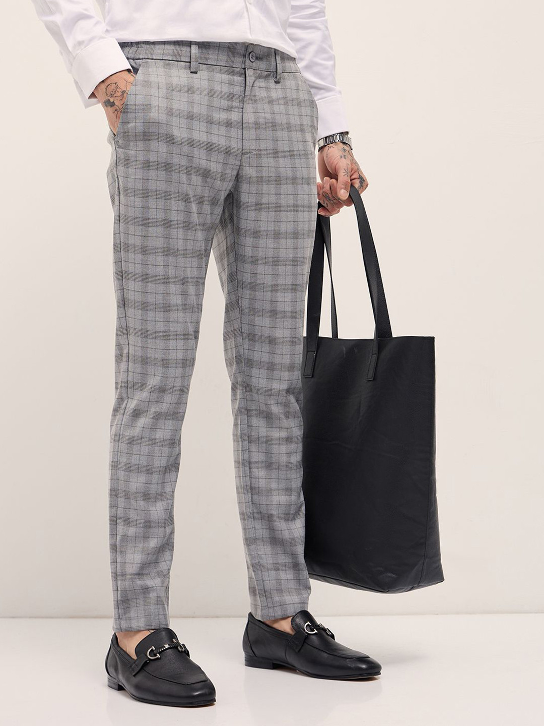 THE BEAR HOUSE Men Men's Checked Slim Fit Formal Trouser