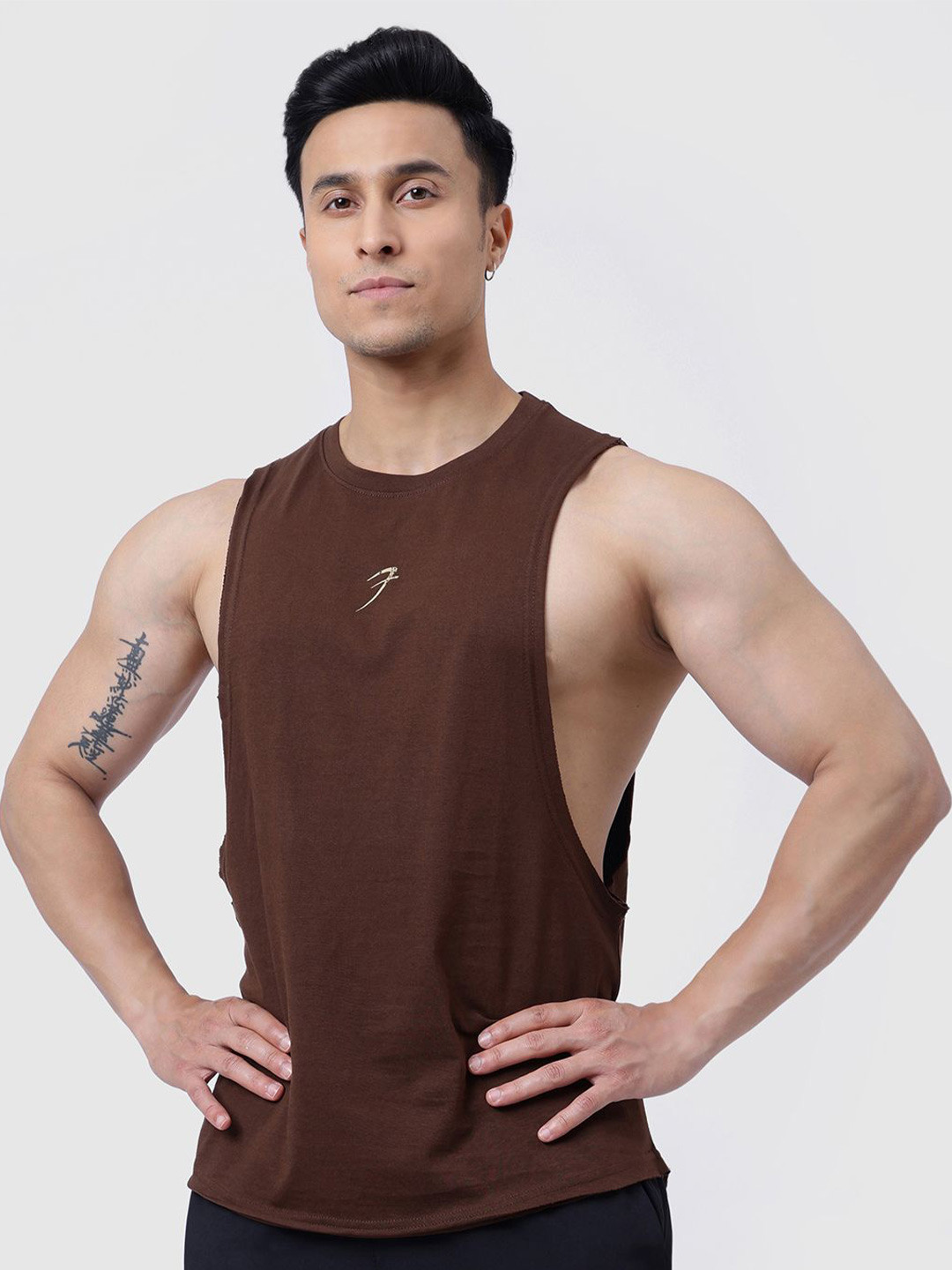 FUAARK Drift Deeparm Gym & Workout Pure Cotton Vest For Men Drift Deeparm Tank Coffee