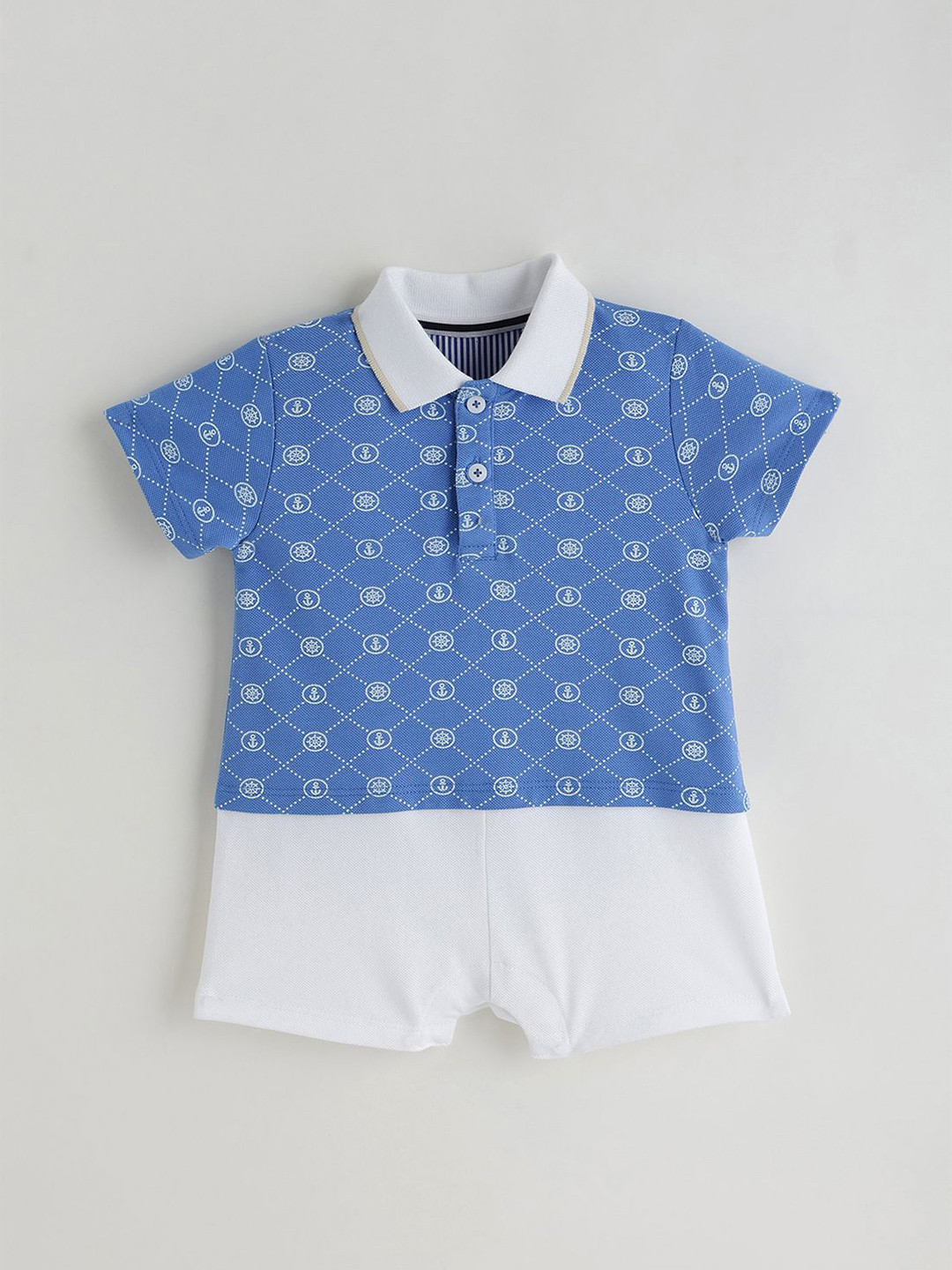 One Friday Infant Blue Regular Short Sleeve Printed Romper