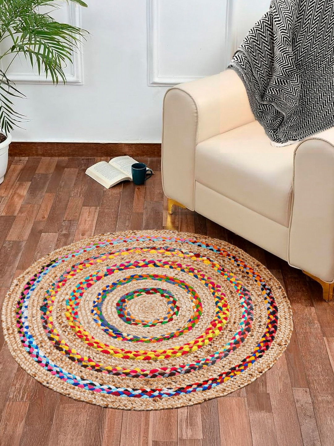 HOMADORN Brown & Yellow Bohemian Hemp Carpet