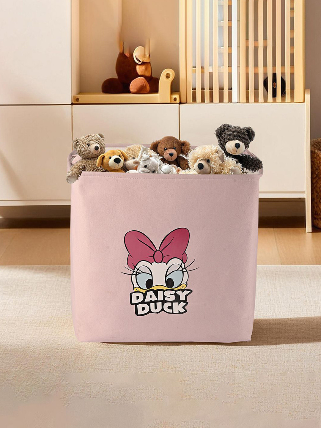 Kuber Industries Pink & White Printed 75 Ltr Foldable Storage Box Organiser With Handle