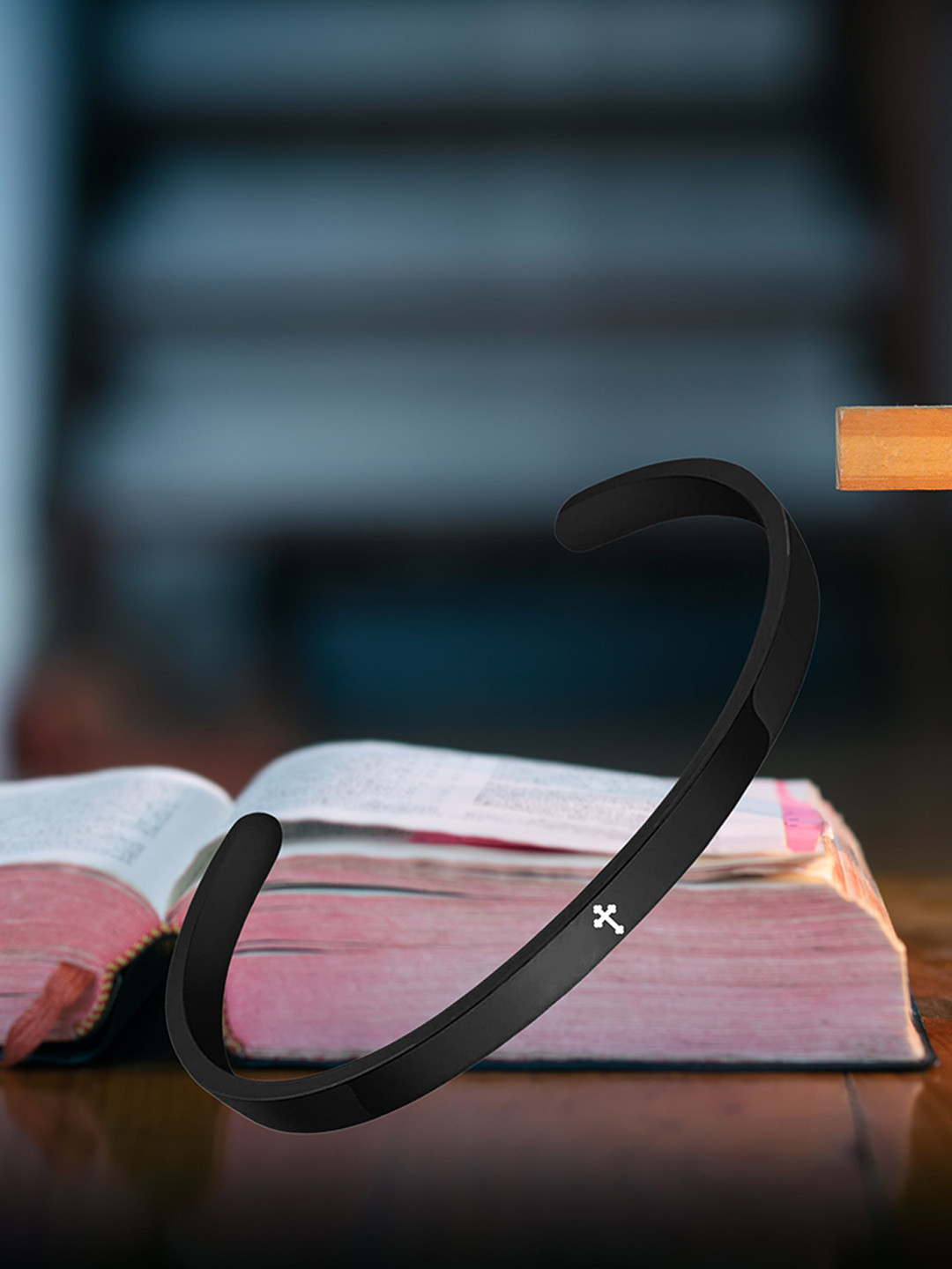 M Men Style Men Stainless Steel Cross Design Christian Cuff Kada Bracelet