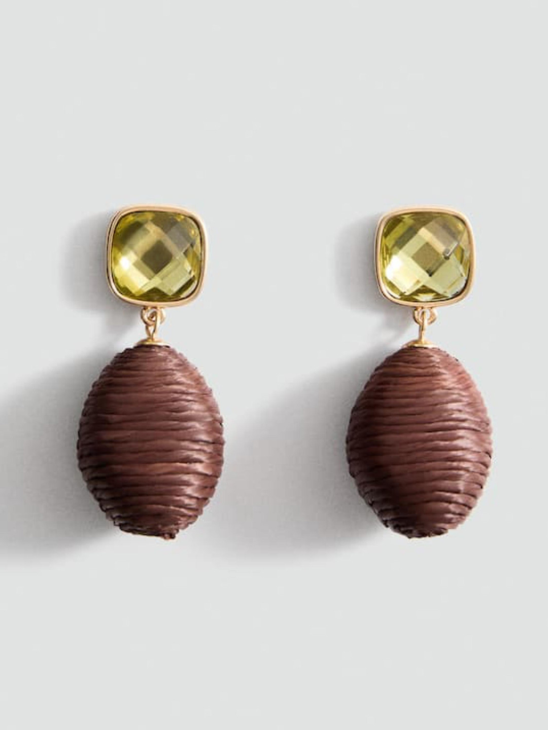 MANGO Combined Beaded Oval Drop Earrings