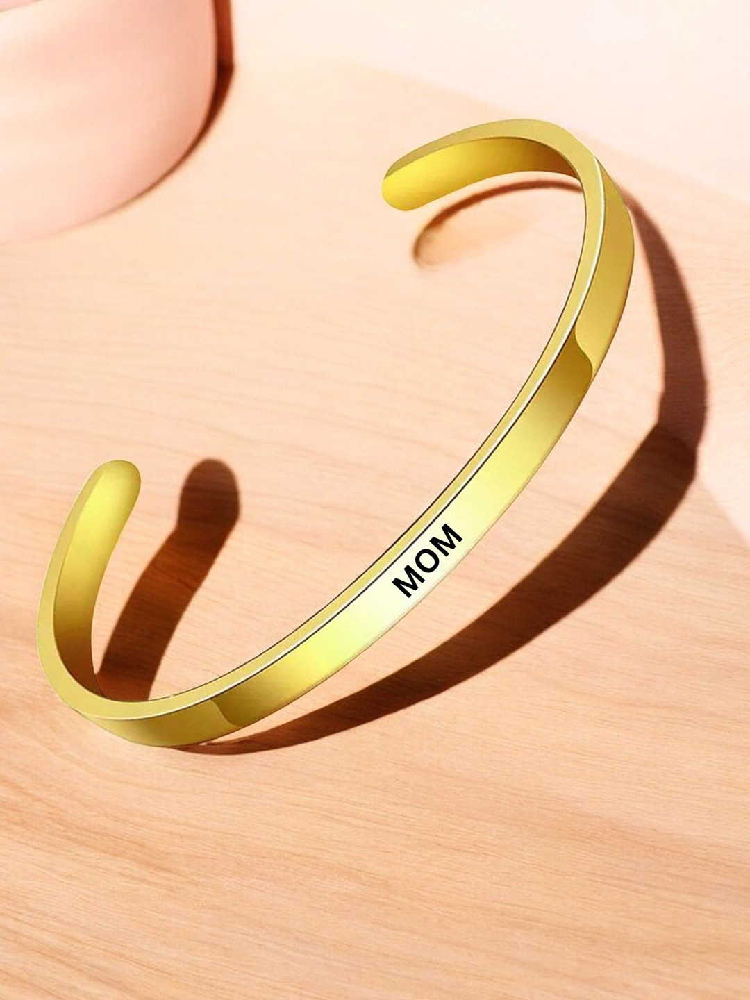 M Men Style Men Stainless Steel Gold-Plated Mom Memorial Jewelry Sympathy Kada Bracelet