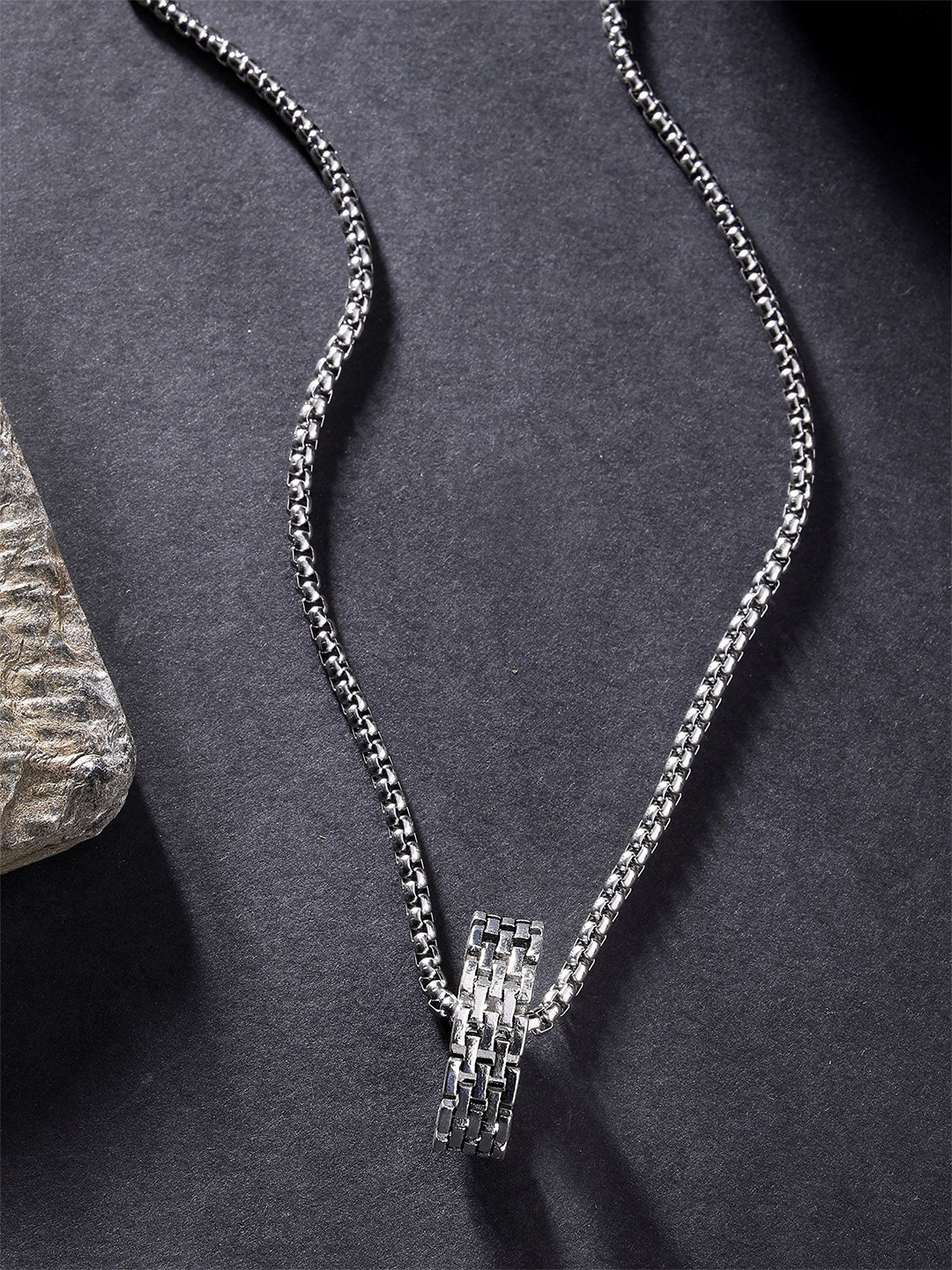 The Roadster Lifestyle Co. Men Silver-Plated Ring Pendant With Chain