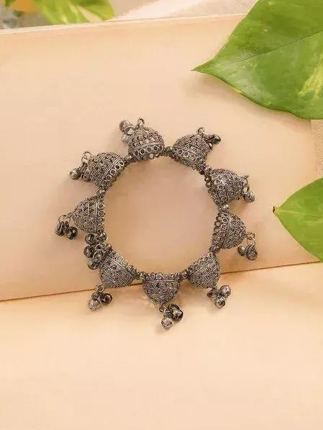 SZN Artificial Beaded Oxidised Jhumka Bangle