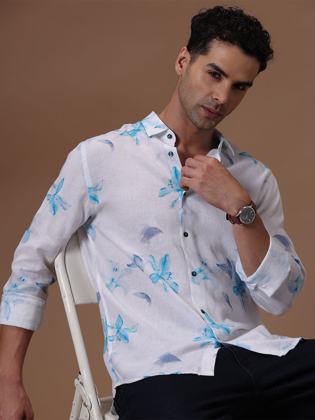 The Collection Men's Floral Print Long Sleeve Casual Shirt